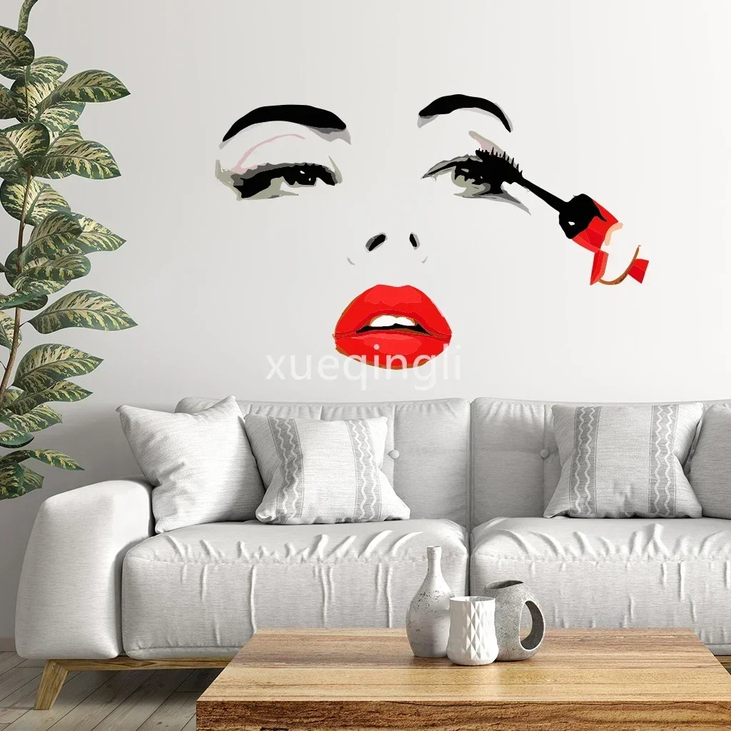 Female Face Beauty Vinyl Wall Decal Beauty Studio Door Sticker Cosmetic Makeup Wall Art Sticker Mural Removable Salon Decoration