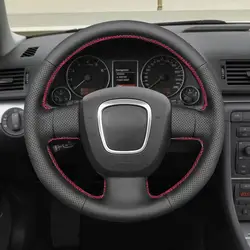 For Audi A3 8P Sportback A4 B7 Avant A6 C6 S4 Seat Exeo Perforated Leather Hand-stitched Car Interior Steering Wheel Cover Trim