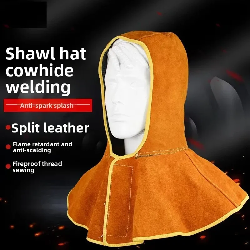 DurableCowhide Welder Welding Cap Labor Insurance Welding Cap Fireproof Flower Welding Protective Cowhide Shawl Cap