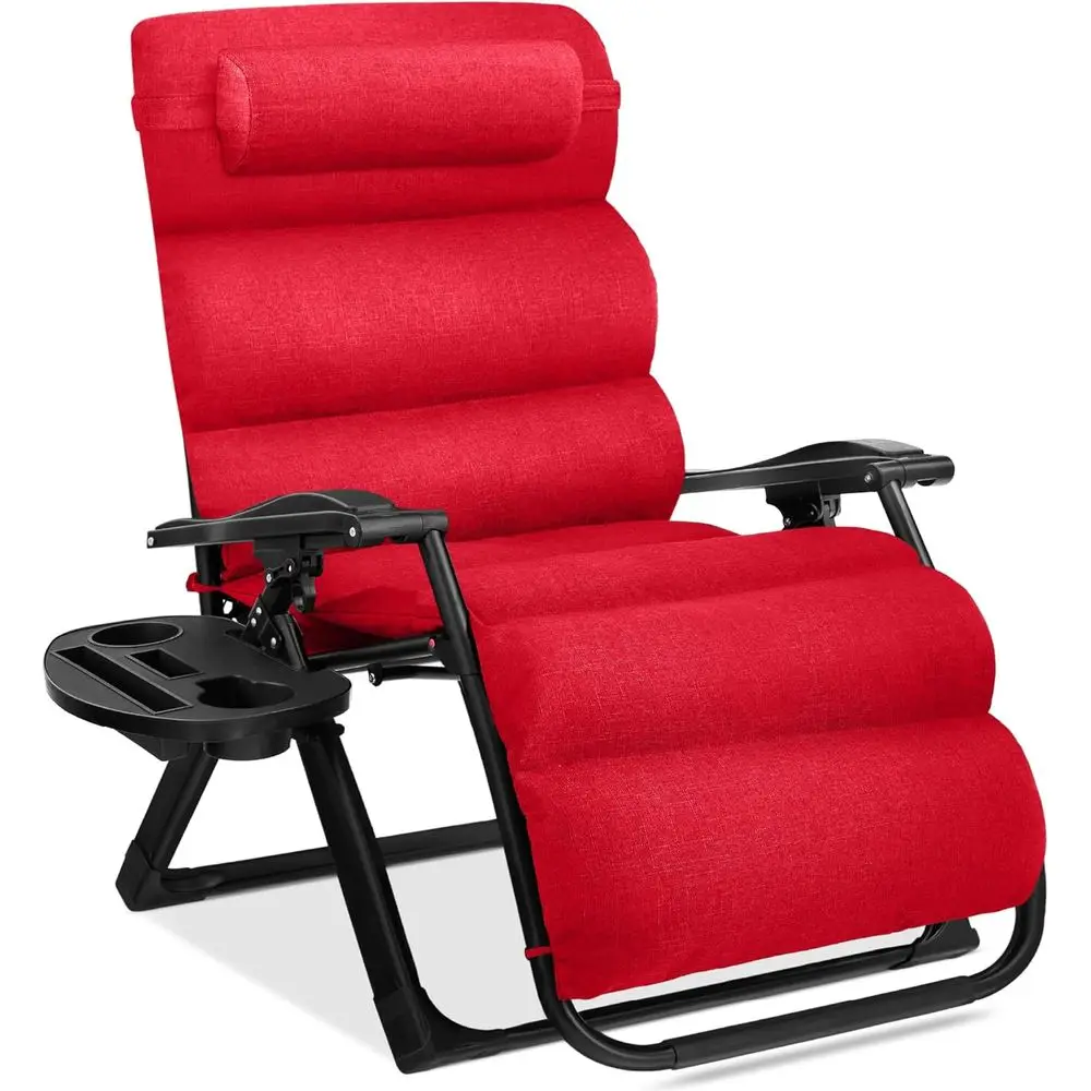 

Extra-Large Zero Gravity Patio Chair with Cushion, Cup Holder, and Side Tray, Supports 350lbs - Crimson Red