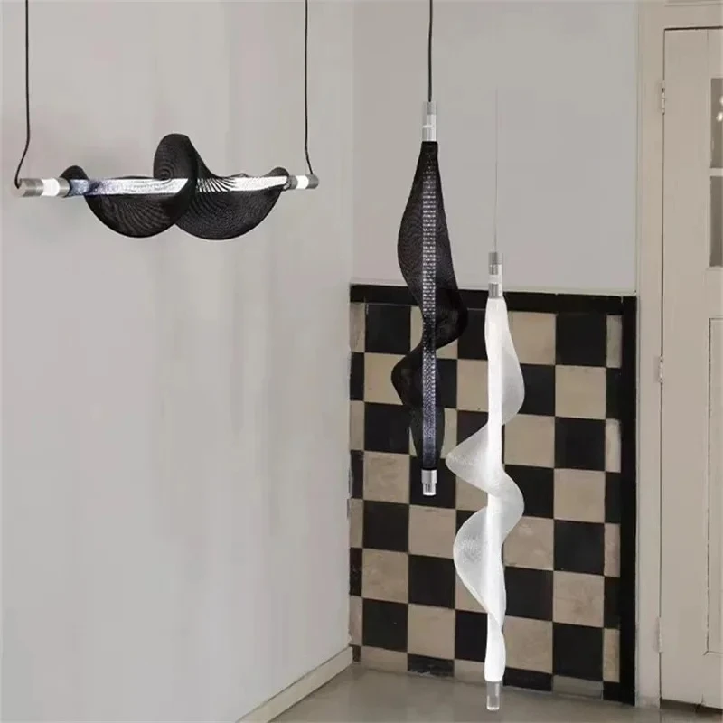 Designer  Led Pendant Lamp Dinning Room Net Light Nordic Long Tube PVC Light Home Decor Foyer Kitchen Island Light