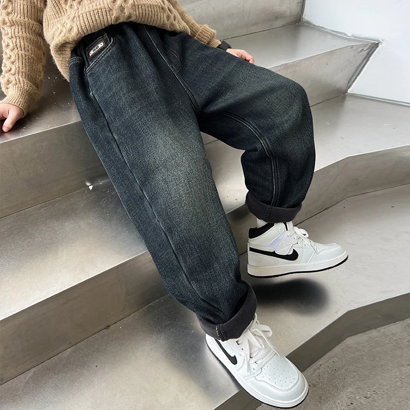 ربيع الخريف الاطفال الطفل الجينز العادي للمراهقين الصبي عادية خمر الأزرق الداكن الدنيم السراويل 2025 سن جديد 5 6 7 8 9 10 11 12 13 14Y