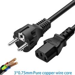 AC Power Cord Lead 3 *0.75 Pin EU European PLUG PC LCD LED Cable Prong Laptop,1.5M Pure copper power cord