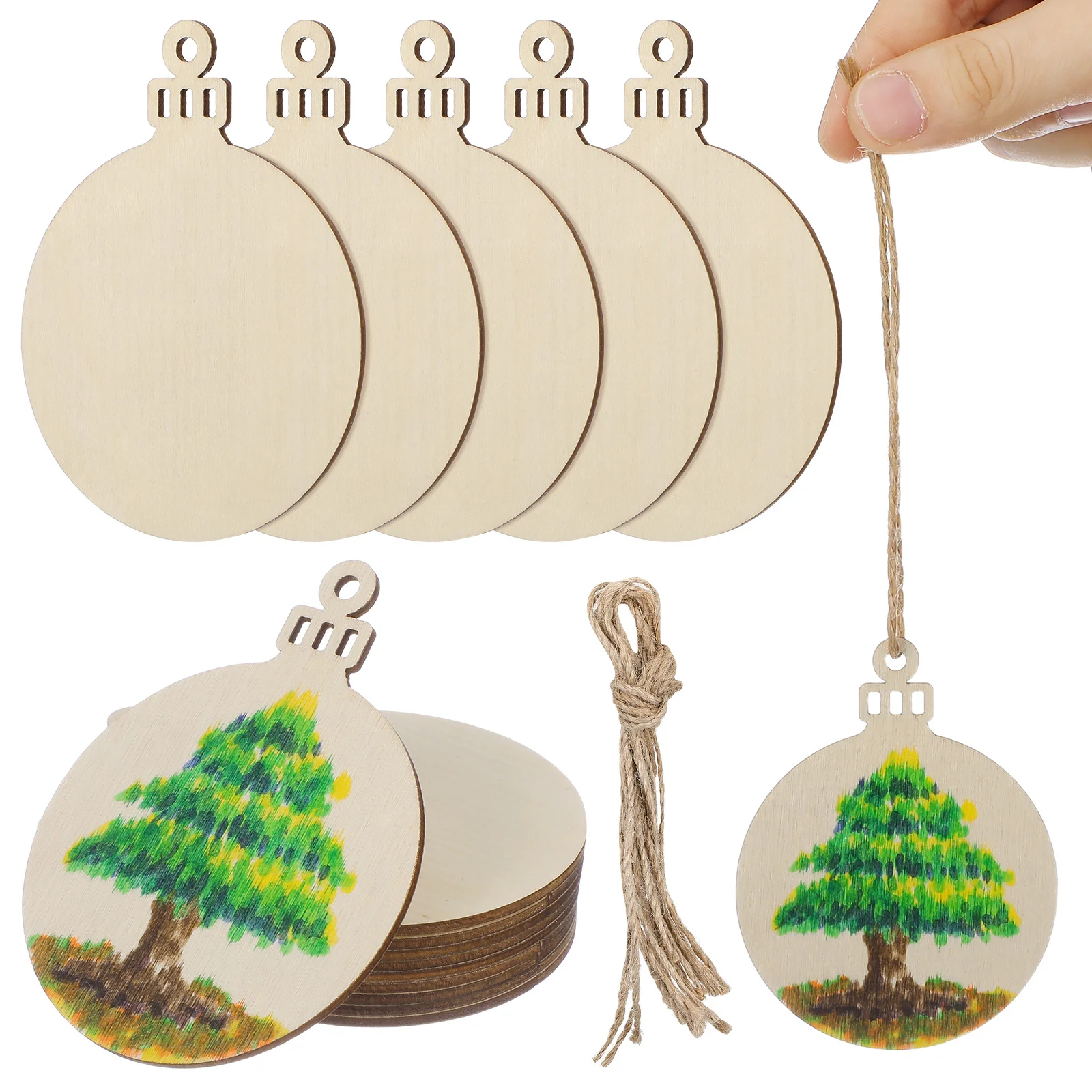 

10pcs Wooden Round Bauble Hanging Decorations Christmas Tree Pendant Craft Diy Blank Tags Embellishments Plaques
