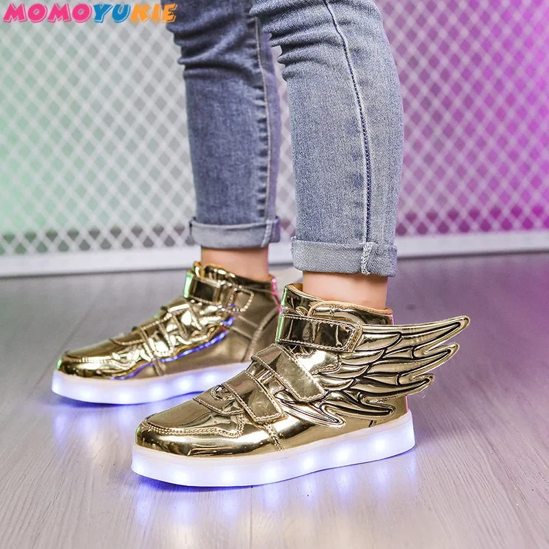 Children Led Shoes Boys Girls New Spring Glowing Luminous Sneakers USB Charging Boy Fashion Shoes Kids Light up Shoes with wing