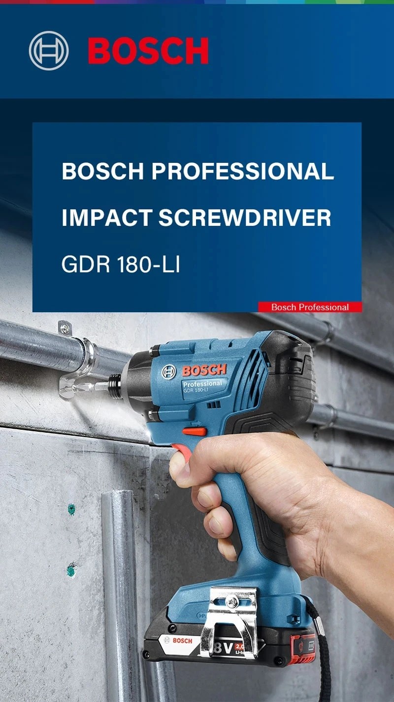 Bosch Impact Driver GDR 180-LI Cordless Wrench Electric Screwdriver 18V Lithium Battery Rechargeable Screw Driver Spanner