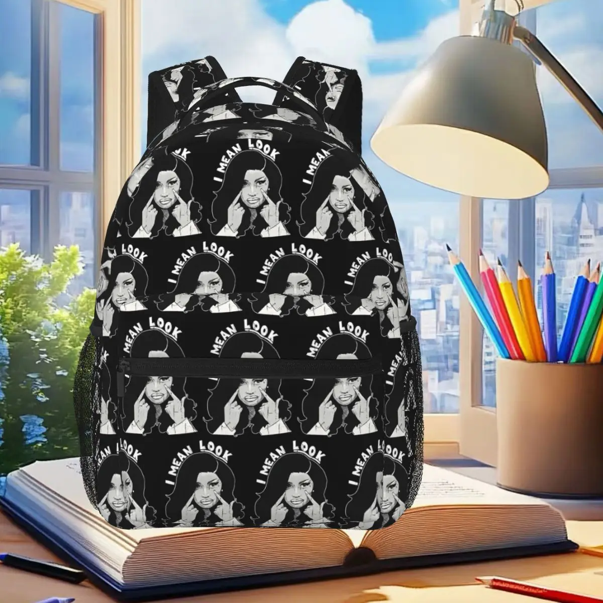 

Rapper Cardi B Meme I Mean Look Graphic Backpack Student Boys Girls BookBag School Bag Computer Shoulder Bags for Men Women