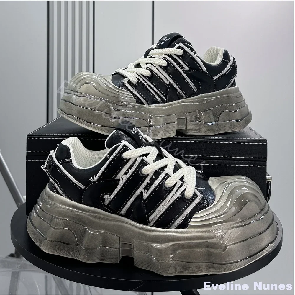 Transparent Platform Sneakers Men 2026 Winter New Style Super Popular Dad Shoes Niche and Unique Height-Increasing Men's Shoes