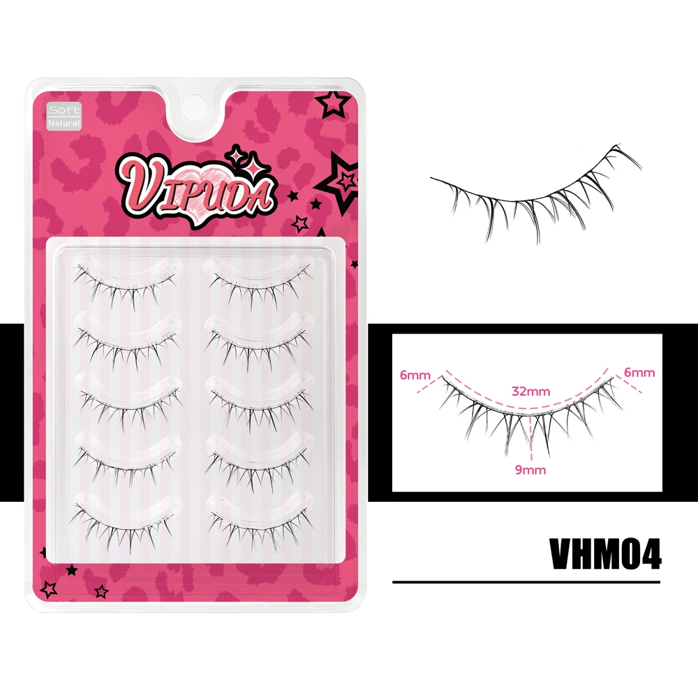 Vipuda Untere Wimpern, 5 Paar, transparentes Band, untere Wimpern, natürlich, dünn, handgefertigt, Unterwimpernverlängerungen, weiche künstliche Wimpern