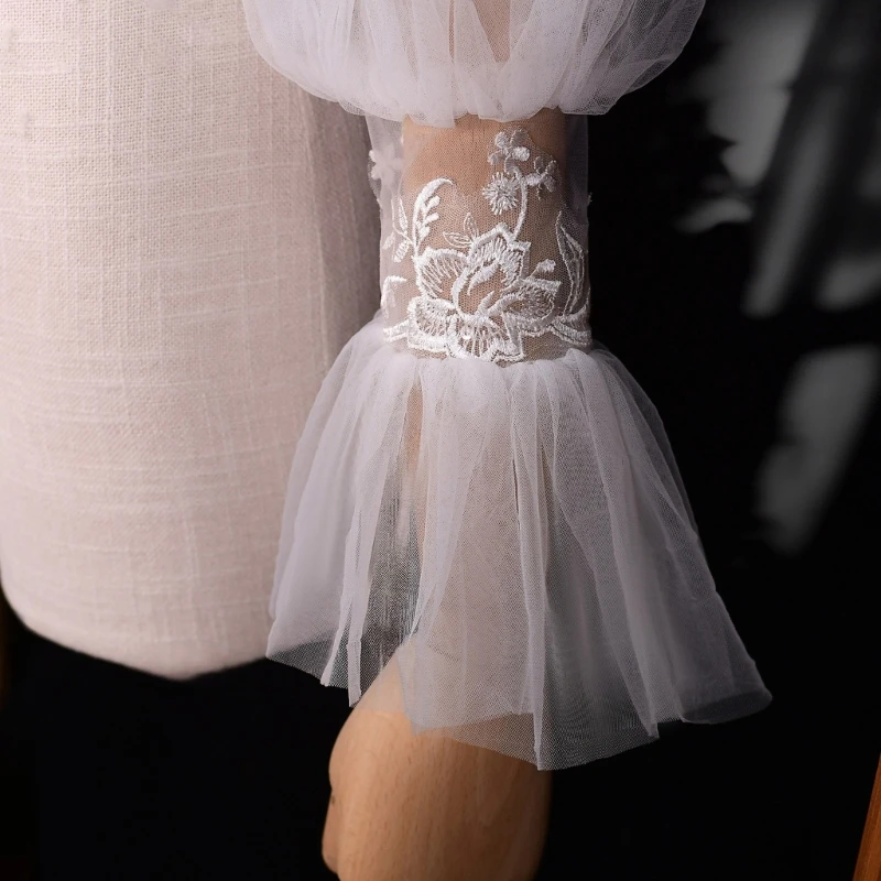 Graceful Fingerless Bridal Gloves Soft Nylon Fabric Lace Arm Sleeves For Wedding Ceremony And Special Event Photography