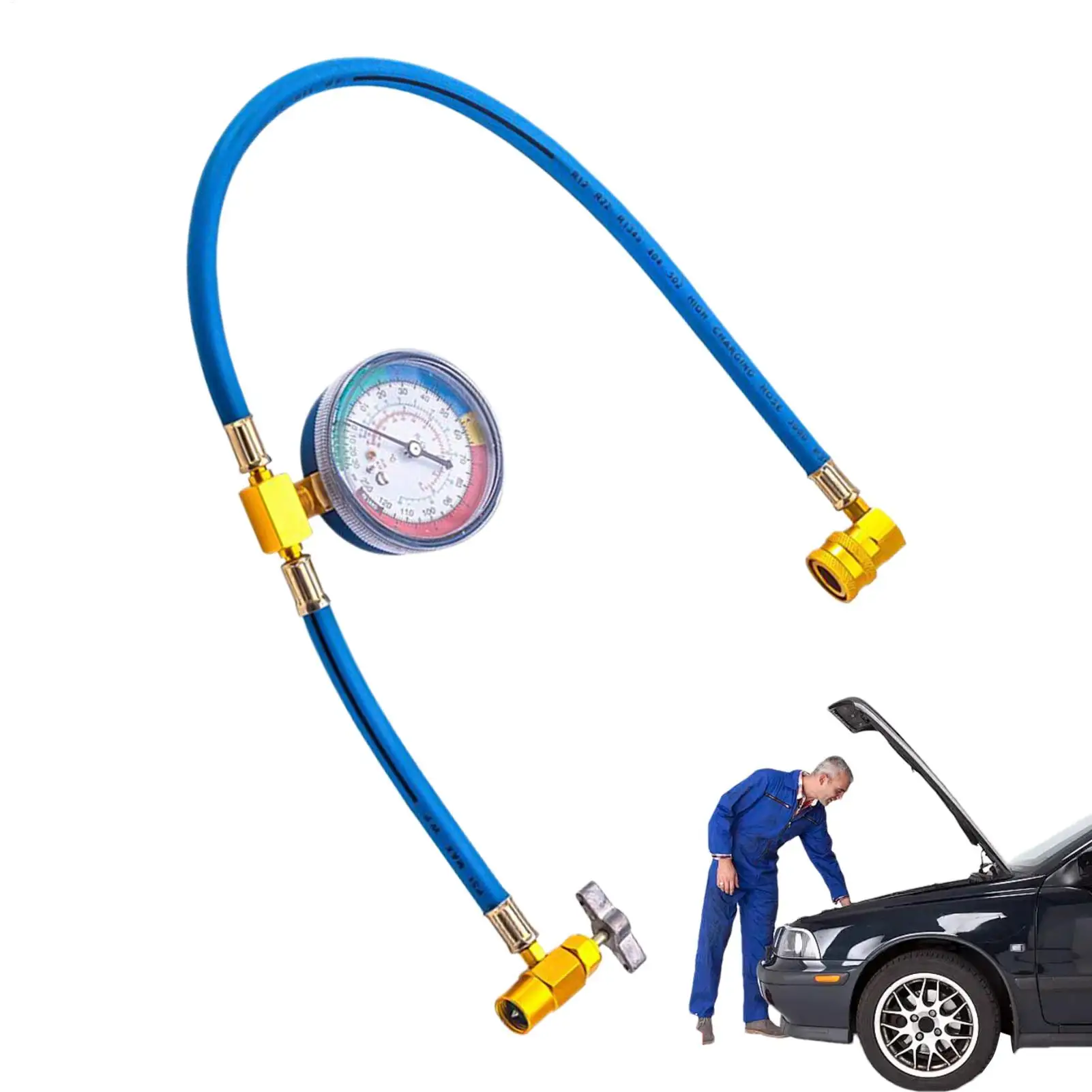 

AC Charge Hose With Gauge AC Refrigerant Hose Anti-backflow Leak-proof Low-loss Air Conditioner Recharge Tool For Most Vehicles