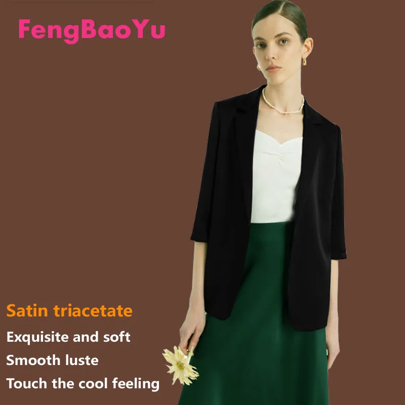 Fengbaoyu Satin Triacetate Women's Suit Jacket Spring Summer New Temperament Simple Commuter Workplace Formal Wear Dark Green