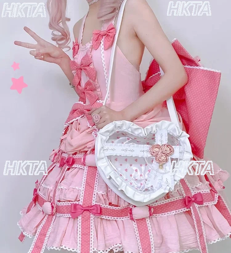 Japanese Fashion Sweet Pearl Letter Wedding Heart Lolita Pain Bag Kawaii Pleated Large Capacity Messenger Bags Backpacks Women