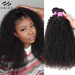 UNice Kinky Curly Human Hair Bundles 1/3/4 PCS Deal 100Gram Per Bundle Natural Color Sew In Quick Weave Full Bundles for Women