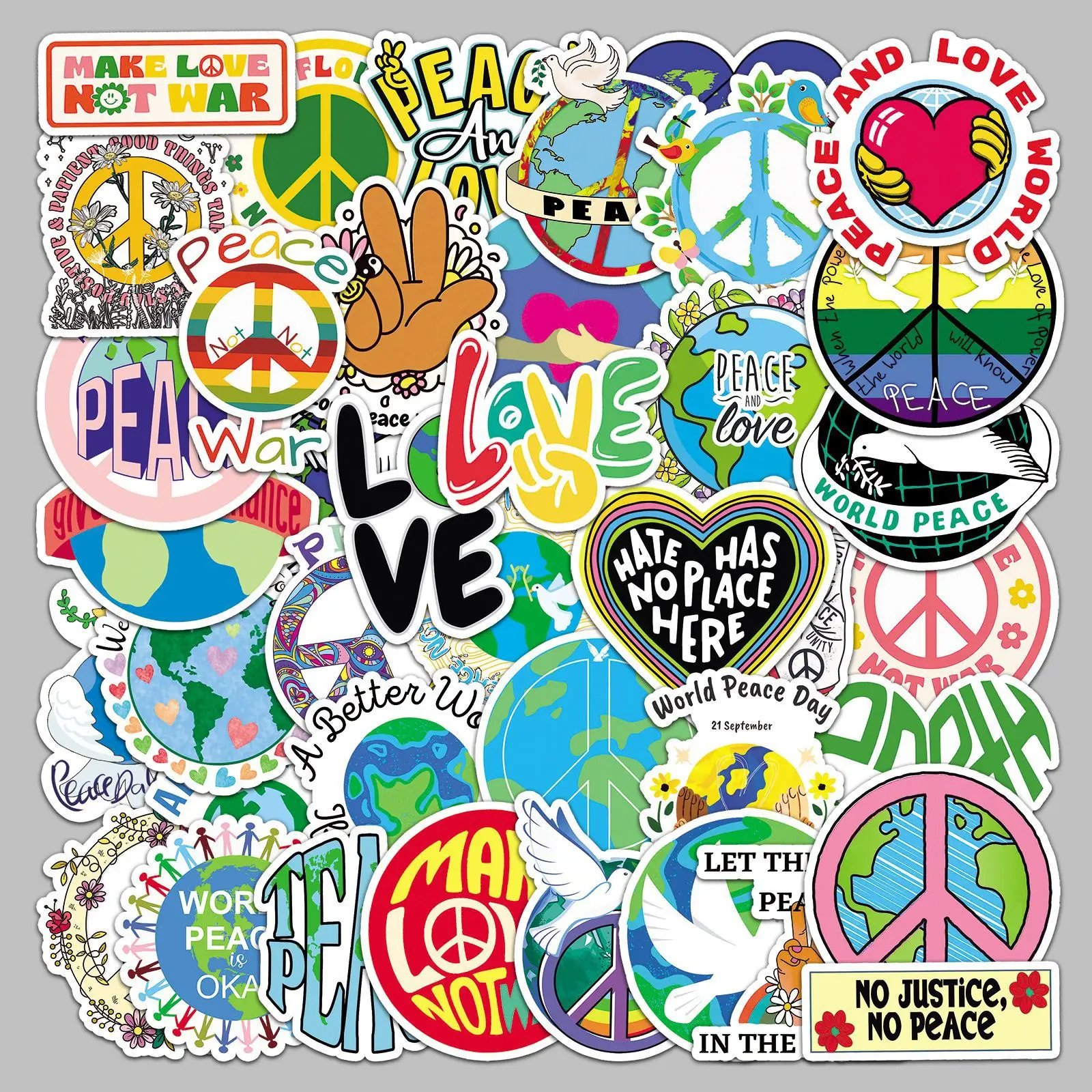 

50pcs Creative Cartoon Style World Peace Series Graffiti Stickers For Helmet Desktop Wall Decoration DIY Stickers