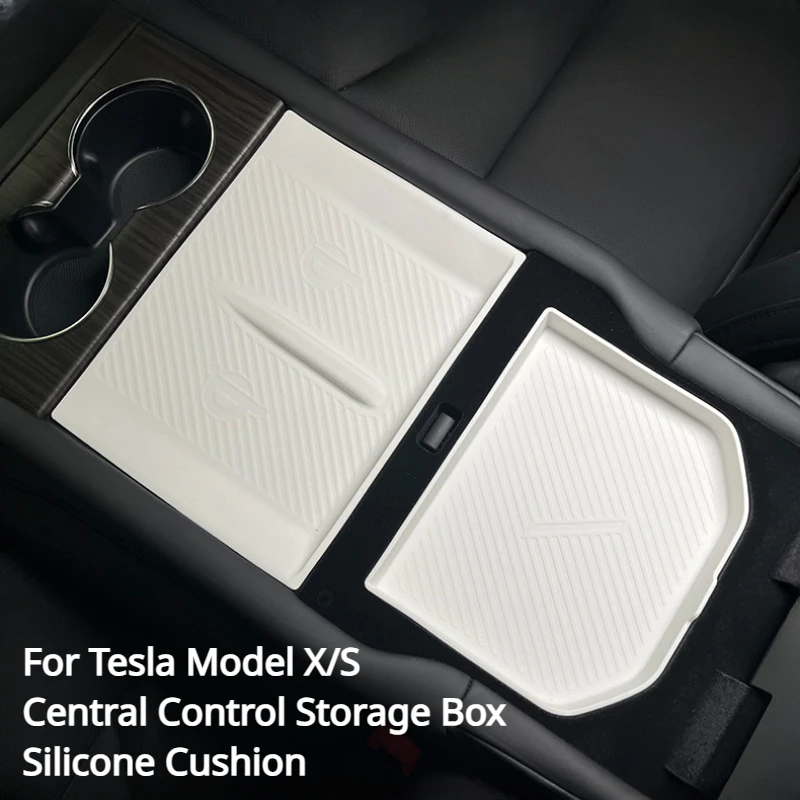 Silicone Cushion For Tesla Model X/S 2023 Central Control Storage Box Waterproof Tissue Storage Box Pad Car Interior Accessories