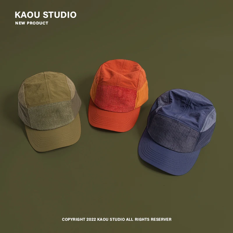 Japanese Retro Corduroy Spliced Camping Hats for Men and Women Spring and Summer Leisure Outdoor Quick-drying Baseball Caps