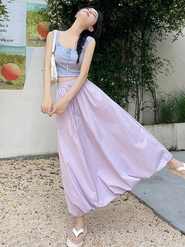 ハイウエストルーズアンブレラスカート女性の夏の新スタイル花のつぼみロングスカートaラインクラウドパフィースカートモダンダンス衣装