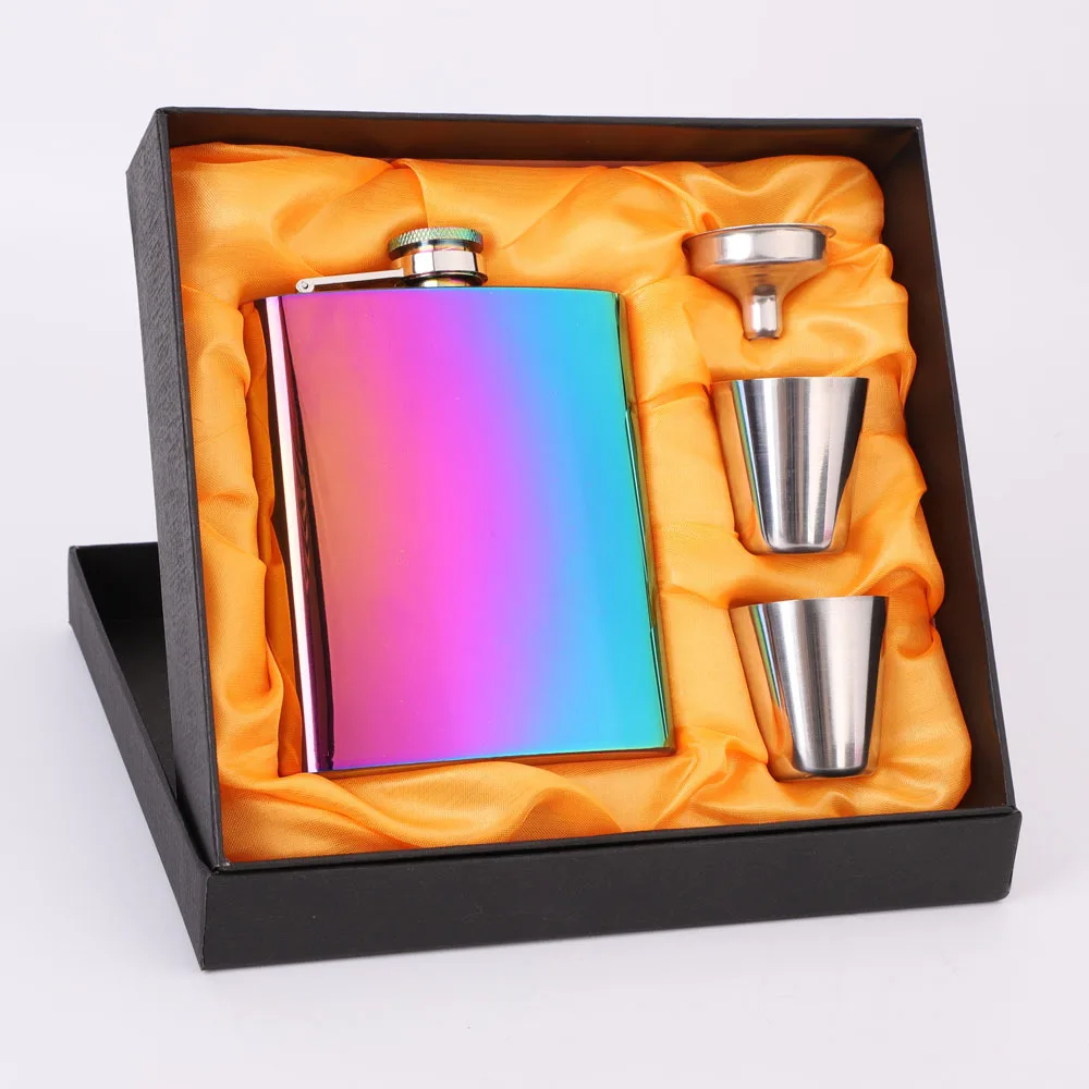 Креативный Красочный Набор Фляжек Из Нержавеющей Стали, 8 Унций, Винная Бутылка Для Виски, Ретро Карманная Бутылка, Спиртное