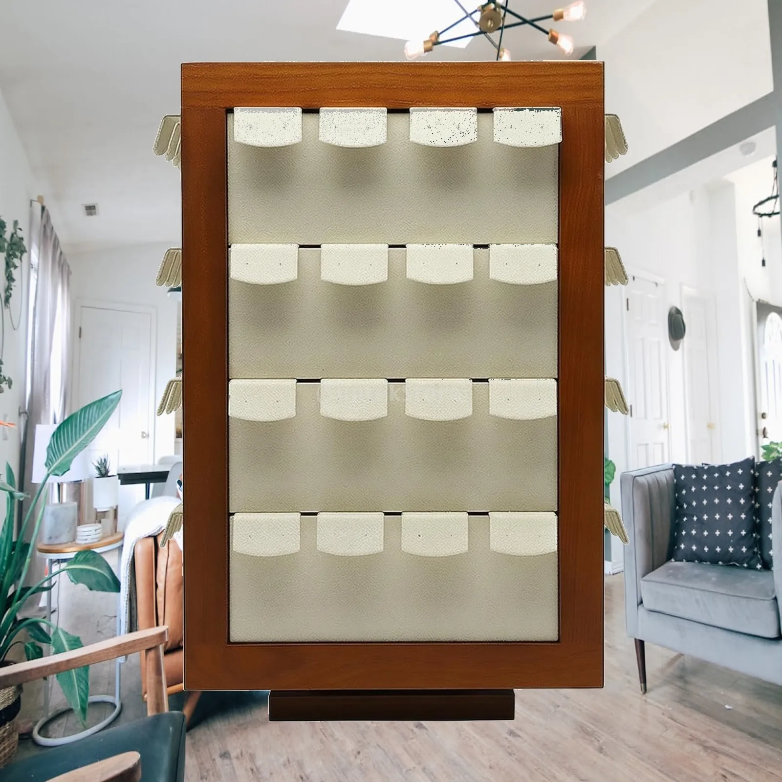 Jewelry Organizer Wood-Look Earring Display Stand with Hooks Countertop Earring Holder with Weighted Base Space-Saving