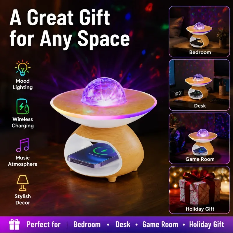 Wireless RGB Music Projector Night Light Bluetooth Speaker LED Galaxy Star Projector Lamp Bedroom Atmosphere Room Decor Gift