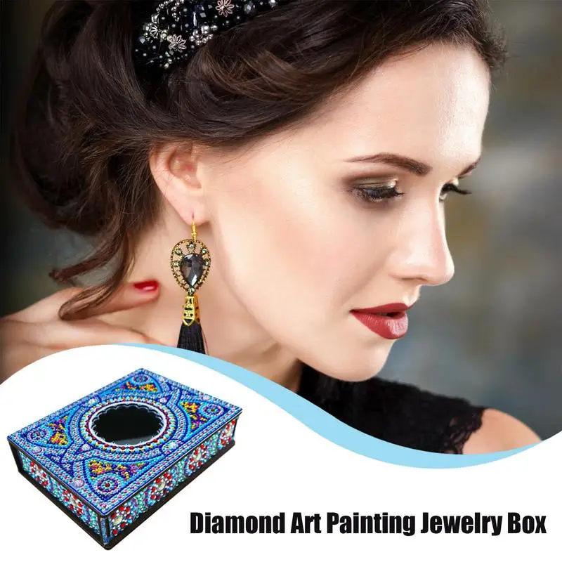 Diamond art Painting Jewelry Storage Box DIY Diamond Painting Case Portable Countertop Wood Organizer Box Diamond Craft Gift