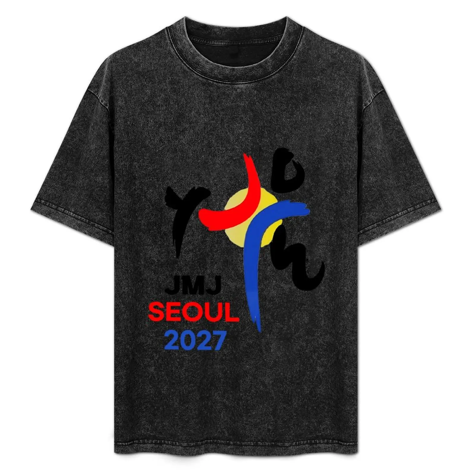 Camiseta con el logotipo oficial de la Jornada Mundial de la Juventud Seúl 2027, camiseta minimalista de cuello redondo lisa