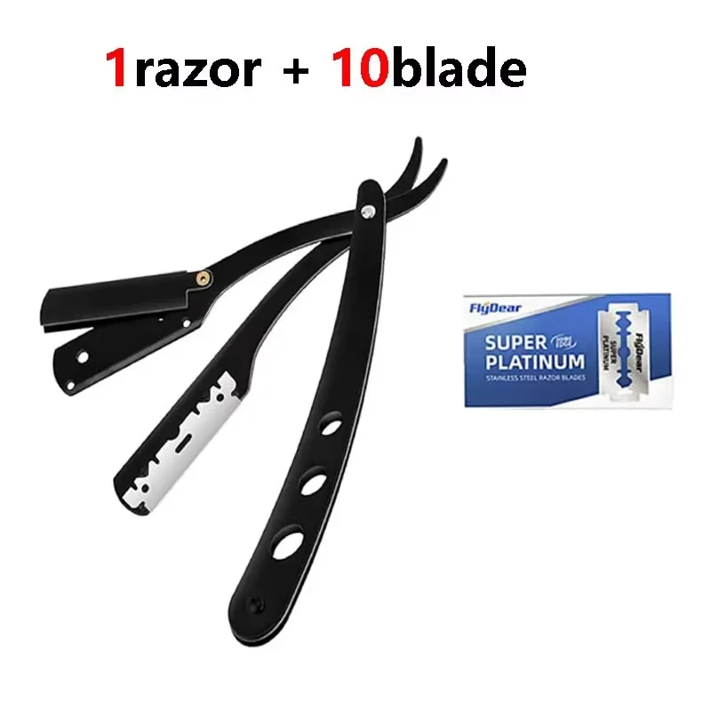 شفرة حلاقة من الفولاذ المقاوم للصدأ للرجال، ماكينة حلاقة يدوية كلاسيكية للحلاقة الرطبة، شفرة حلاقة سوداء قابلة للاستبدال #2