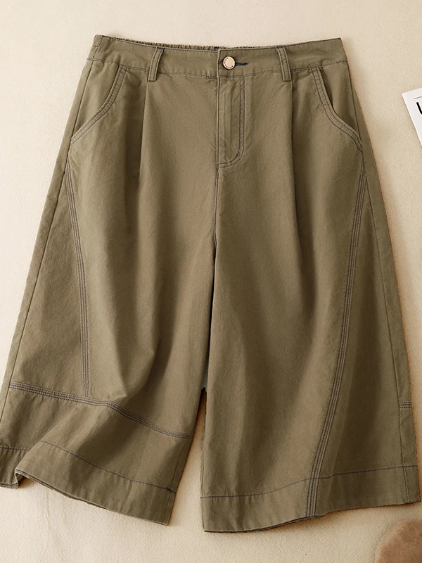 

Casual High Waist Wide Leg Pants Cotton Blend Summer Thin Straight Cut Loose Fit Casual Trousers for Women Seven Lengths