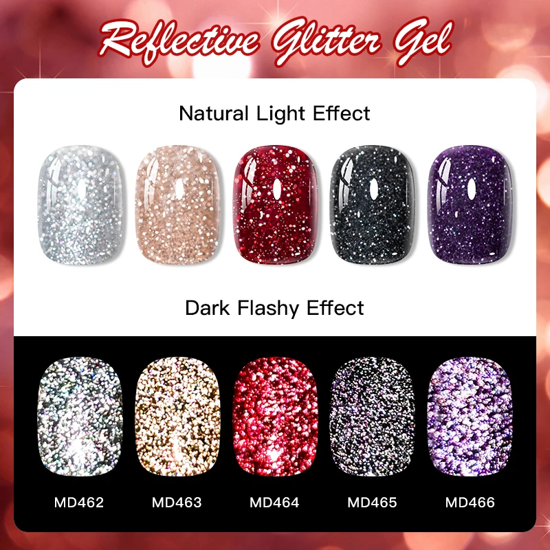 8ml Red Black Gold Sliver Reflective Nail Gel Polish Sparkling Shining Glitter Pink Red Nail Supplies Semi Permanent Gel Varnish