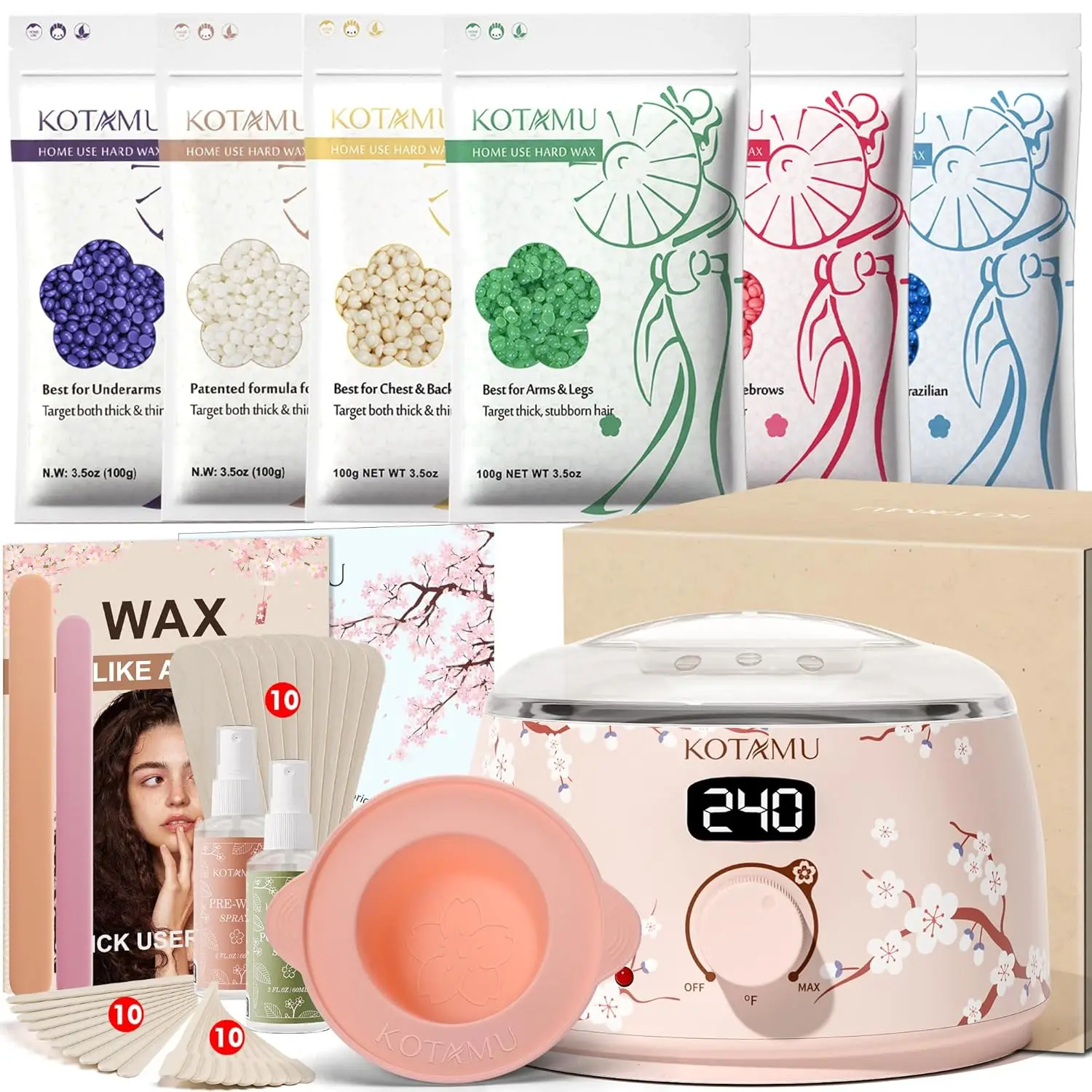 

Professional Waxing Kit for Hair Removal, Fast Heating Warmer with Silicone Pot for Coarse & Fine Hair, Sensitive Skin, Home Salon Use