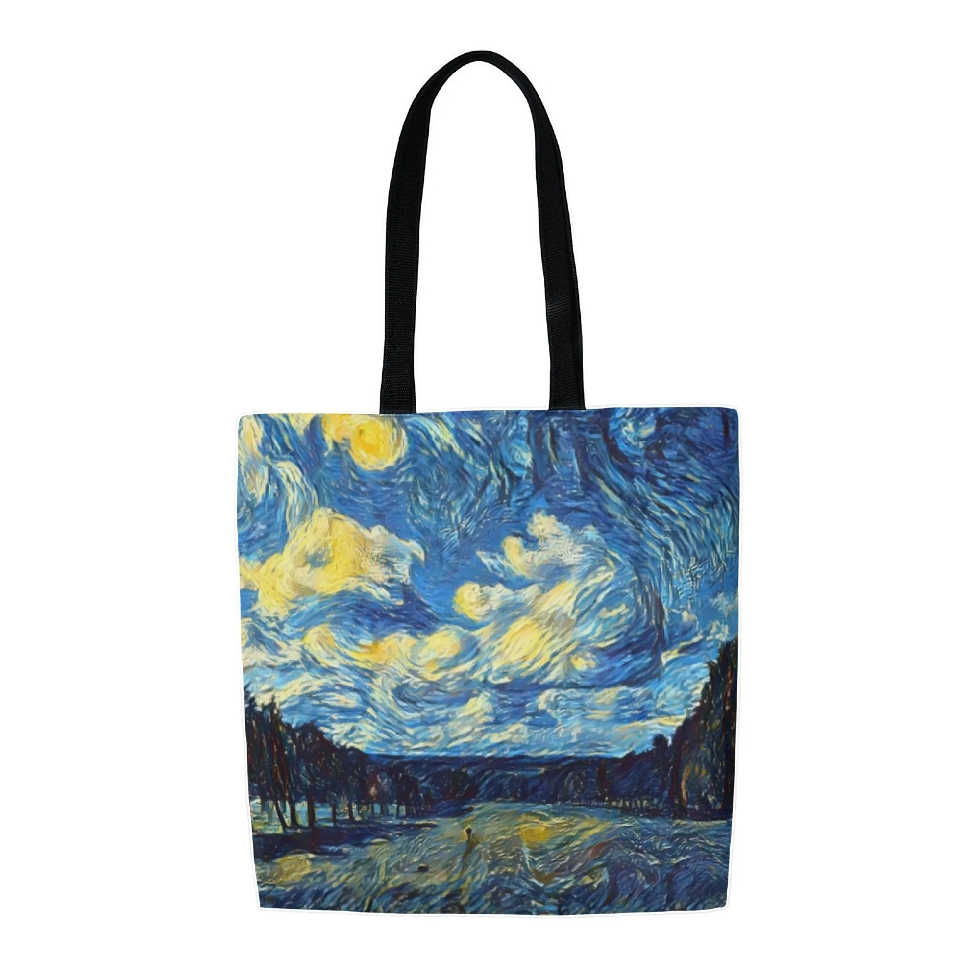 Van Gogh Canvas Tote Bag Starry Night Over The Rhône Art Print Shoulder Bag Women's Shopping Bag Perfect for Art Aesthetic Fans