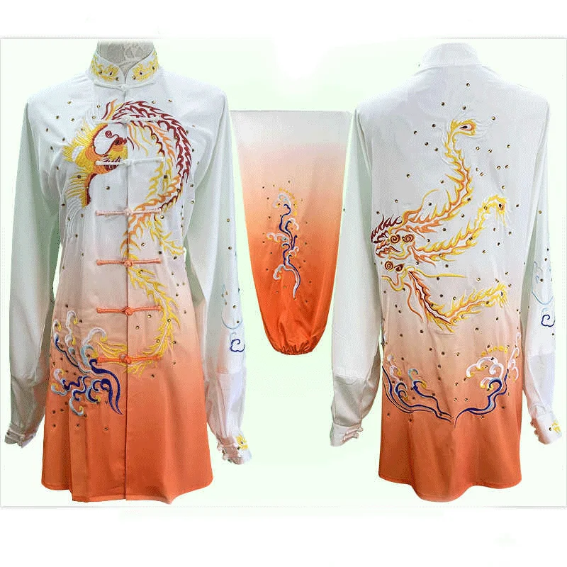 Han Cui embroidery phoenix mulberry silk Tai Chi costume Baduan Jin Wudang Quan Qigong martial arts competition performance cost