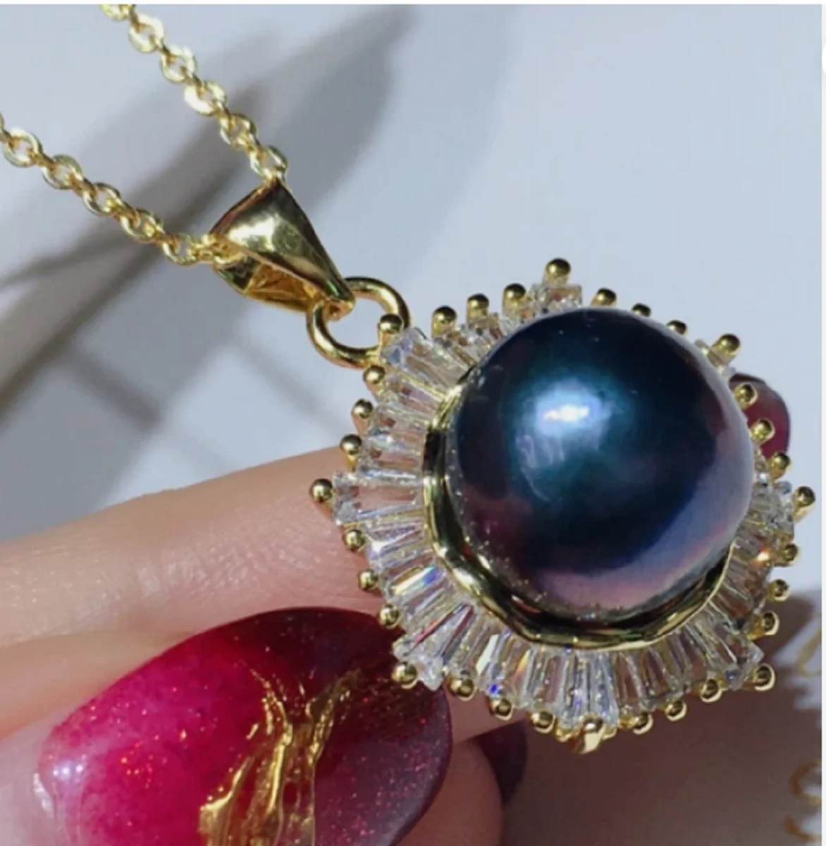 

Huge 10-11mm natural south sea Tahitian genuine black pearl necklace pendant AAA