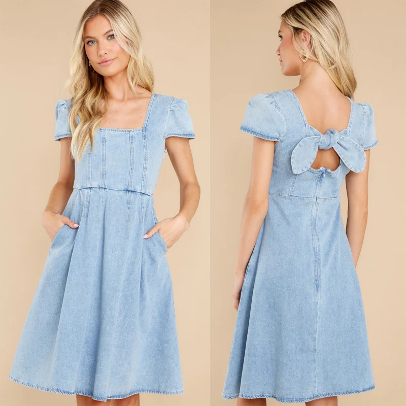 

New 2025 Summer New Elegant Solid Color Washed Dress Women 22881