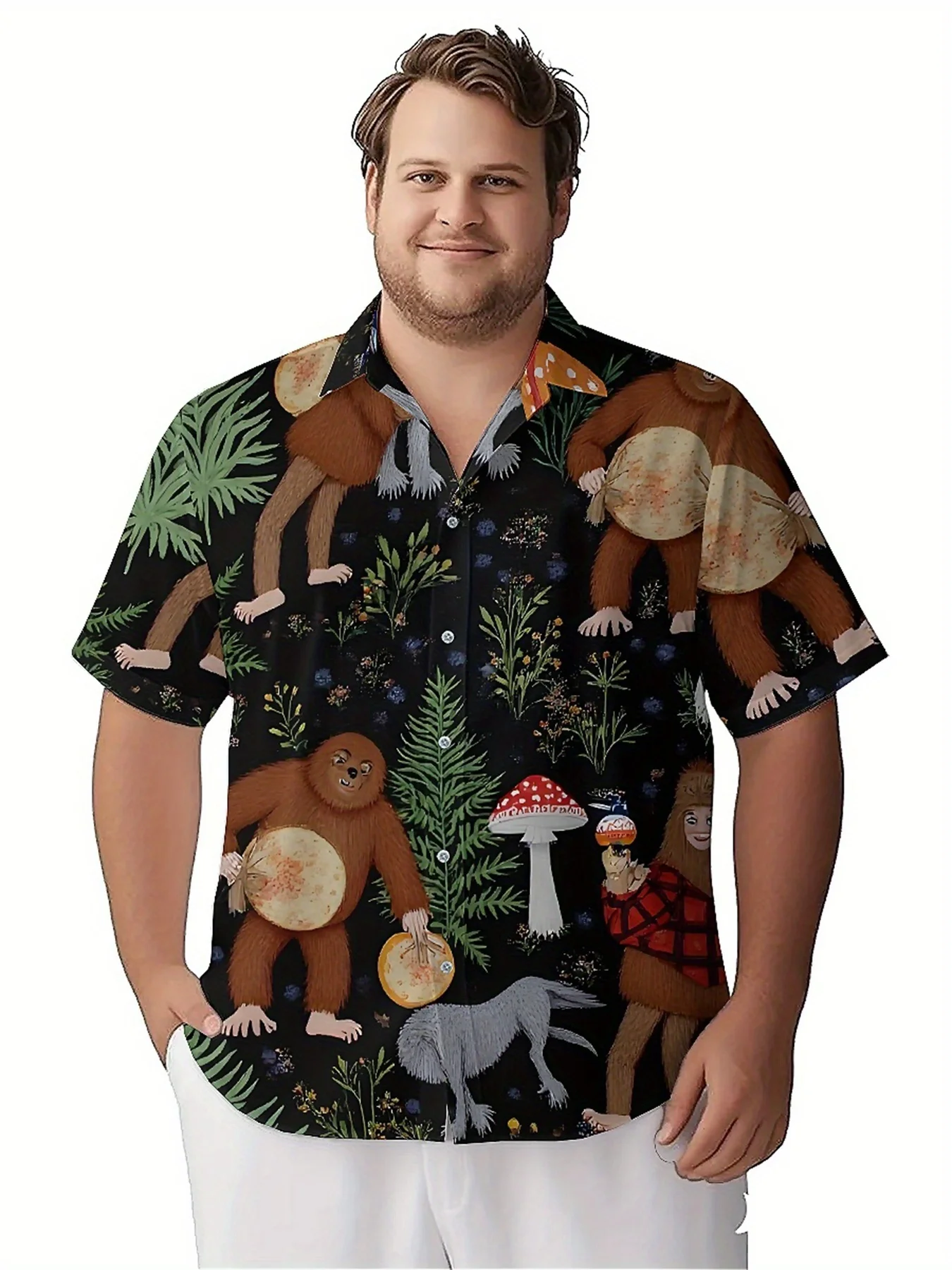 Men's Plus Size Hawaiian Shirts Mushroom Elves Pattern, Unisex Aloha Shirts,New Summer Tops Tee,streetwear