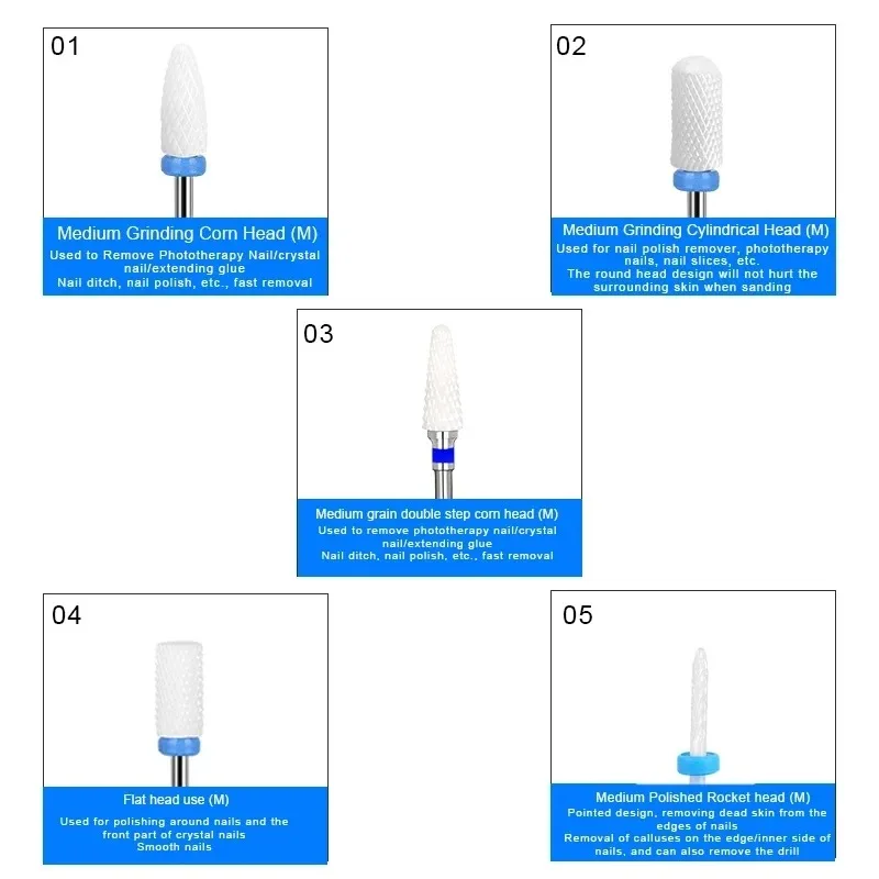 5 stks/set Keramische Nagelboren Elektrische Boormachine Nagelsnijder Bits Nagels Accessoires Gereedschap Voor Manicure Pedicure Gereedschap