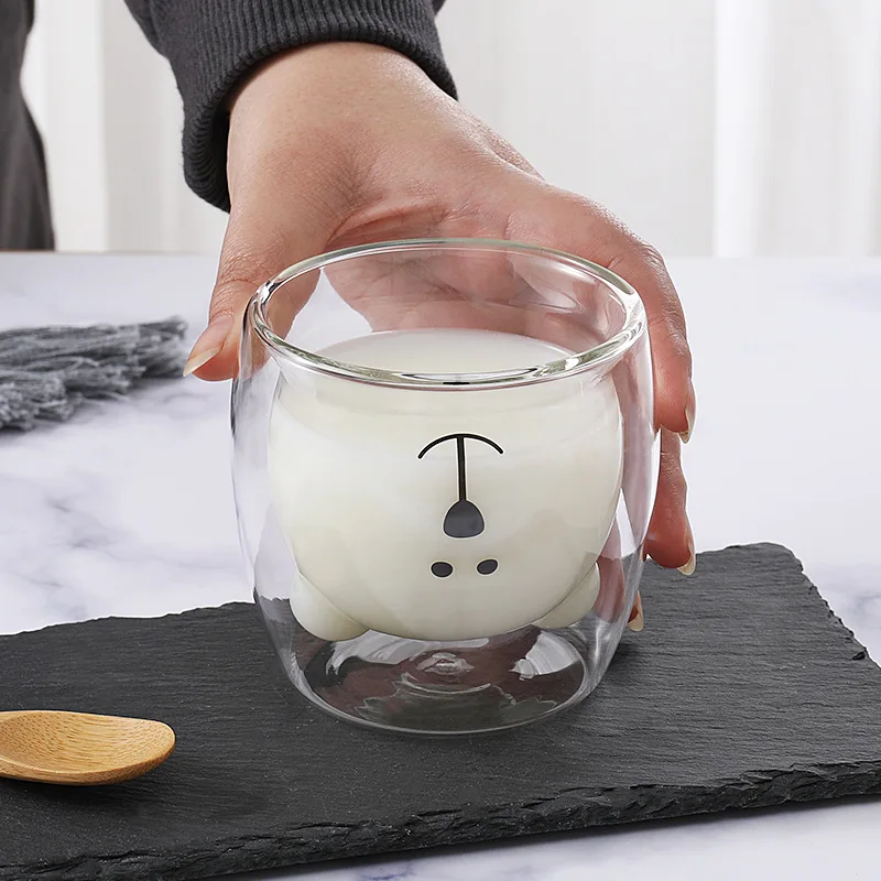 250 ml Hohe Borosilikat Kreative Glas Tasse Kleine Bär Tasse Frauen Sommer Katze Klaue Tasse Doppel Schicht Kreative Trinkbecher