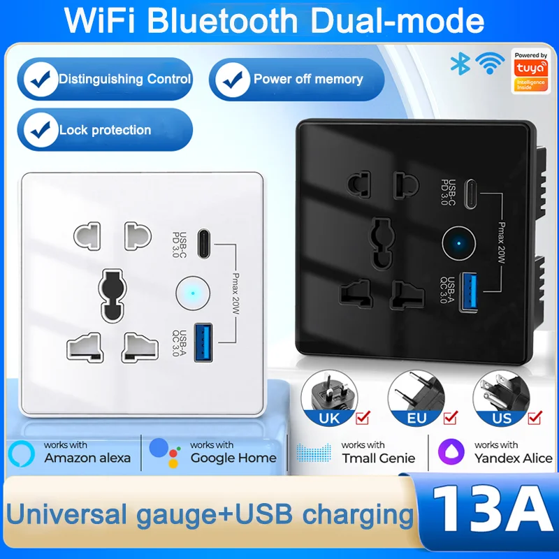 

Умный переключатель Tuya Wi-Fi с USB Type-C, быстрая зарядка, разъем QC3.0, умный переключатель, работающий с голосовым управлением Alexa Google Home Yandex