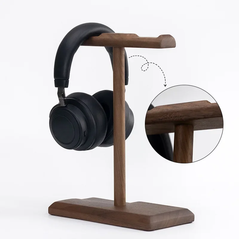 Walnut Wood Headphone Stand with Anti-slip Groove,Universal Desk Holder for Over-ear Gaming Headset,Earbuds Storage Display Rack