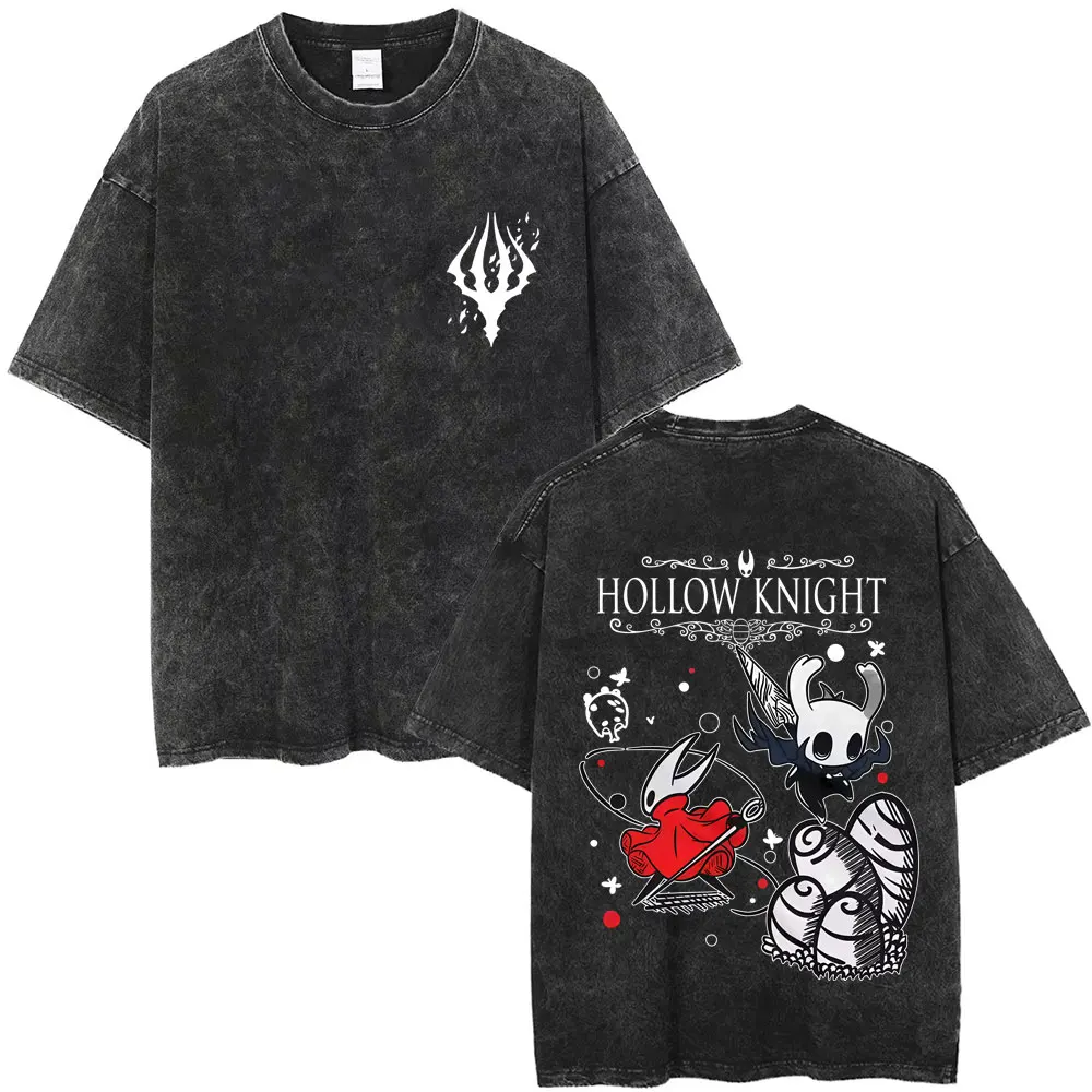 Washed Vintage Game Hollow Knight Graphic T Shirts Men Women Fashion Casual T-shirt Men's Cartoon Oversized T-shirts Streetwear