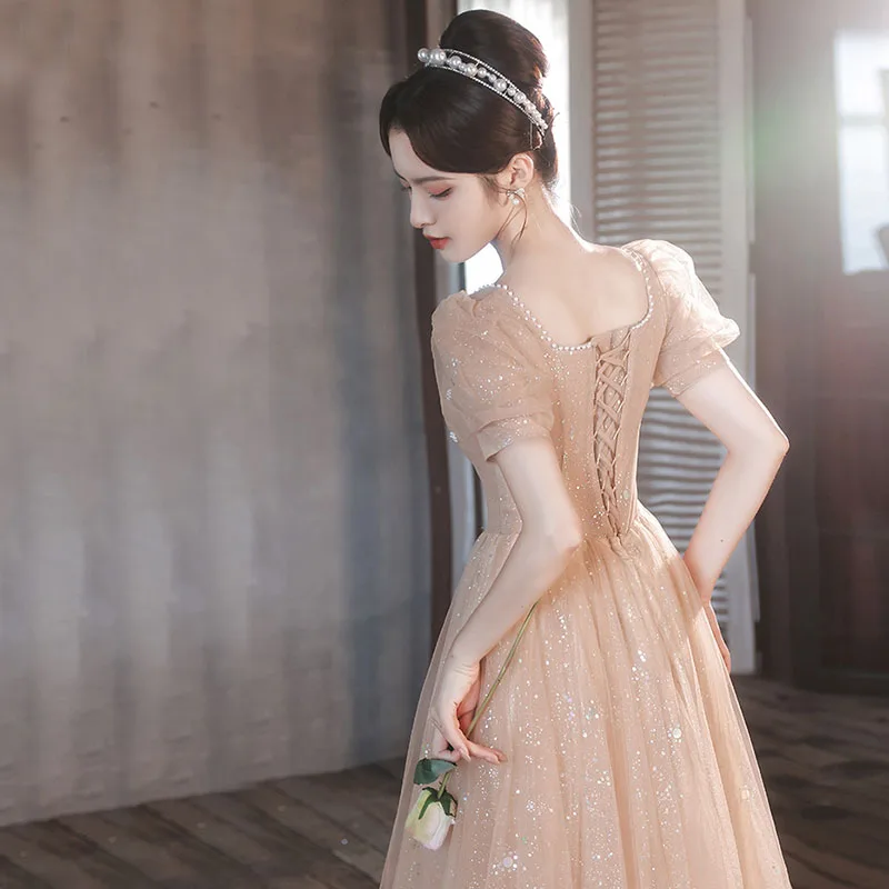 DongCMY Luxury French Evening Dress Female Niche Light Party Temperament Champagne Bridesmaid Dress Student Bar Mitzvah Gown