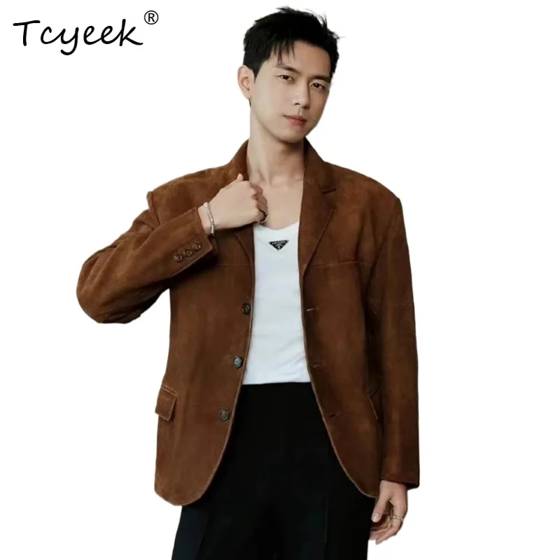 

Tcyeek Real Sheepskin Spring Autumn High End Trendy Vintage Suit Collar Men's Genuine Leather Jacket Chaqueta Cuero Hombre