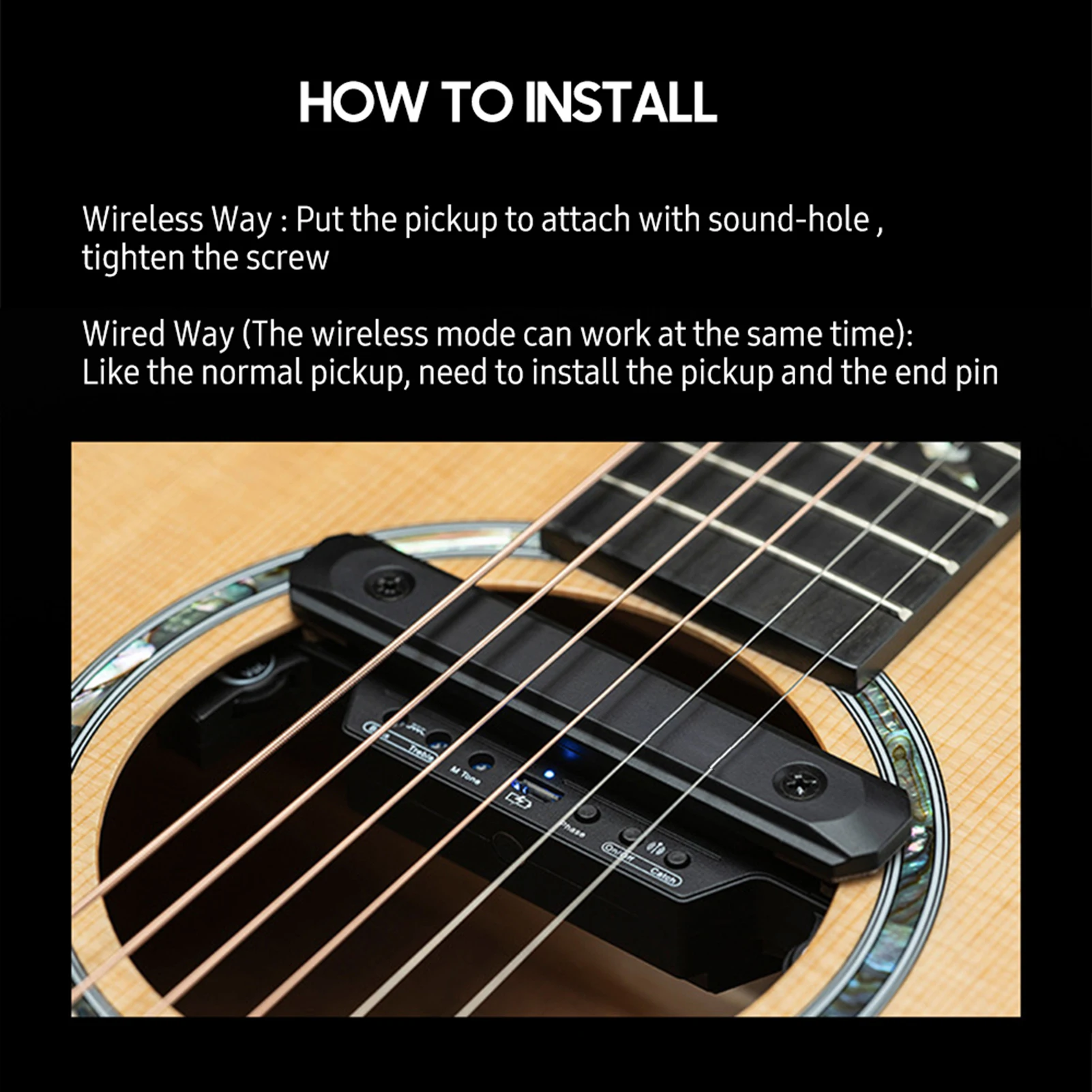 DOUBLE X2 Guitar Wireless Pickup Rechargeable Wireless & Wired Acoustic Guitar Pickup System Electric Bass Guitar Cable to Guita