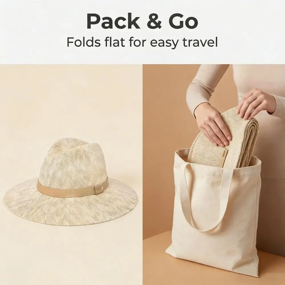 

Breathable Foldable Sun Hat Soft Wide Brim Women Beach Hat Lightweight UV Protection Packable Knit Fedora Hat Summer Season