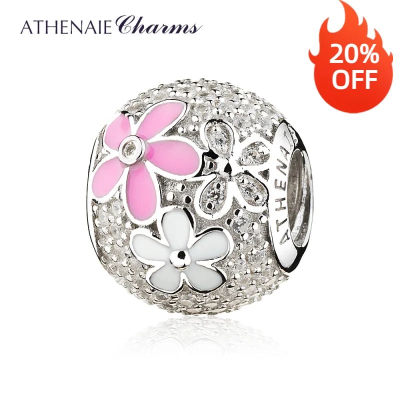 ATHENAIE 925 Sterling Silver Poetic Blooms Mixed Enamels Clear CZ Bead Charms for European Bracelets