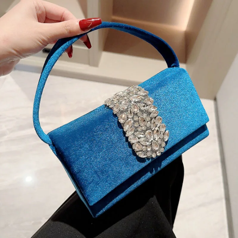 Luxury Diamond Women Handbag New Silk Small Square Bag Women Evening Bag Silk Crossbody Bag