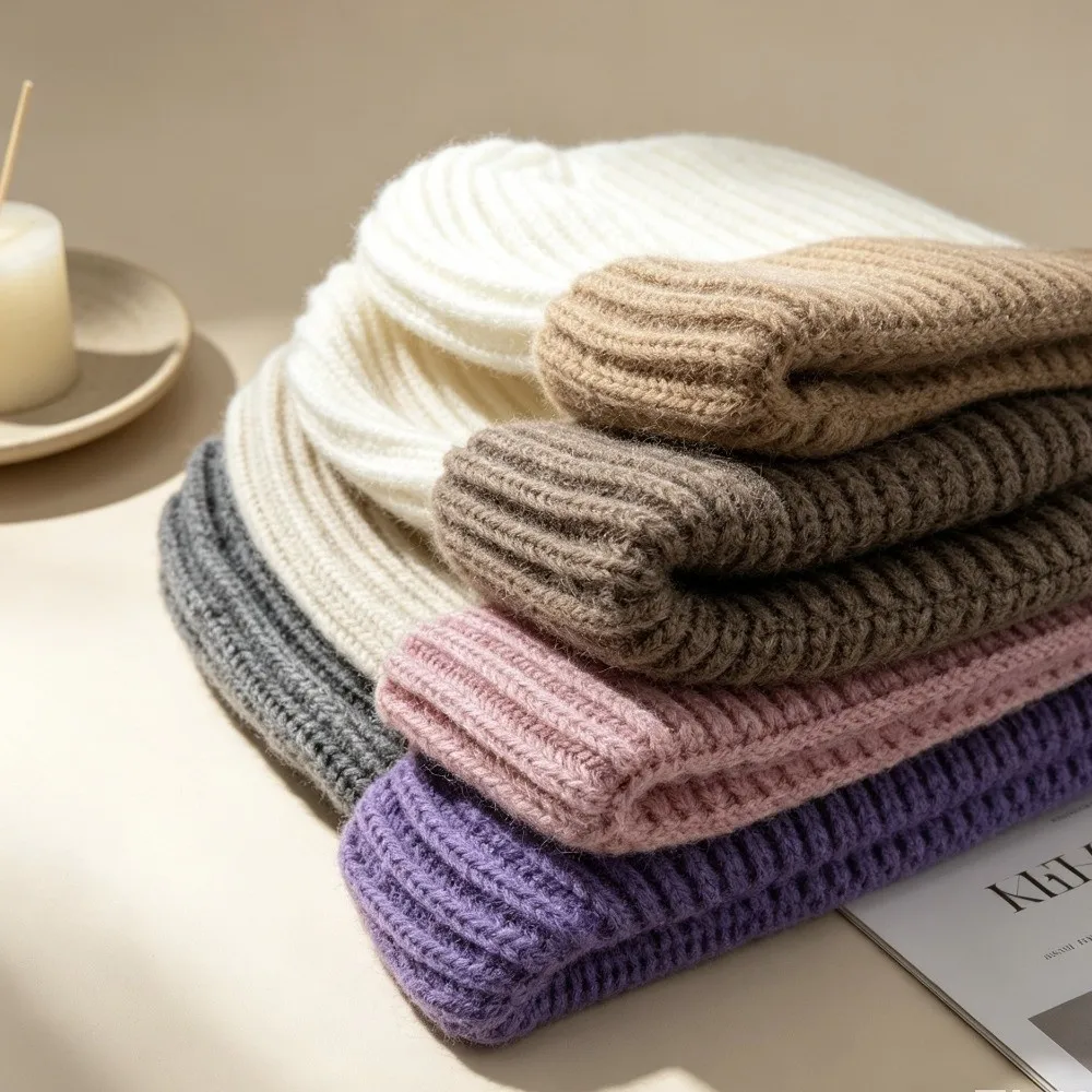 Fashion Splicing Colors Knitted Beanies Cap Thickened Cashmere Balaclava Caps Warm Breathable Hooded Hat Unisex