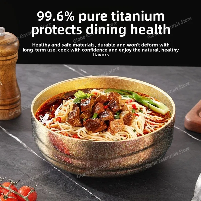 Double-Layer Pure Titanium Bowl - Heat-Resistant Large-Sized Bowl for Outdoor Camping, Home Rice Serving and Korean-Style