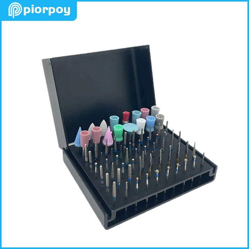 

PIORPOY 76 Holes Dental Bur Holder Dentistry Organizer Box Autoclavable High Low Speed Handpiece Burs Case Disinfection Stand